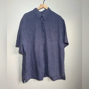 Pronto Uomo 100% Linen Short Sleeve Button Down - Mens 3X - Blue